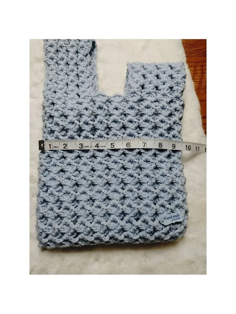 Handmade Crocheted Coco Knot Fleece Lined 100% Cotton Light Blue Wrist Bag